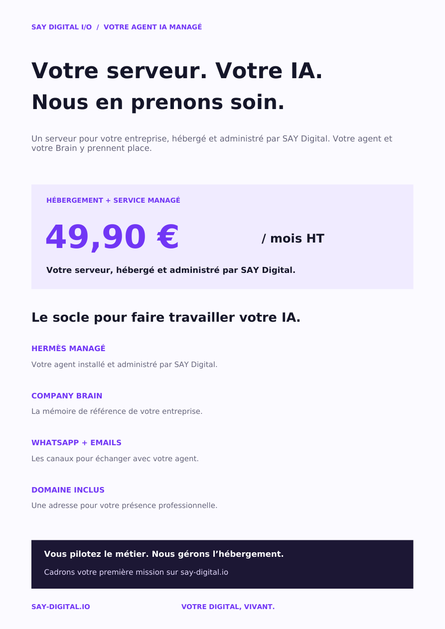 Votre serveur. Votre IA. Nous en prenons soin.